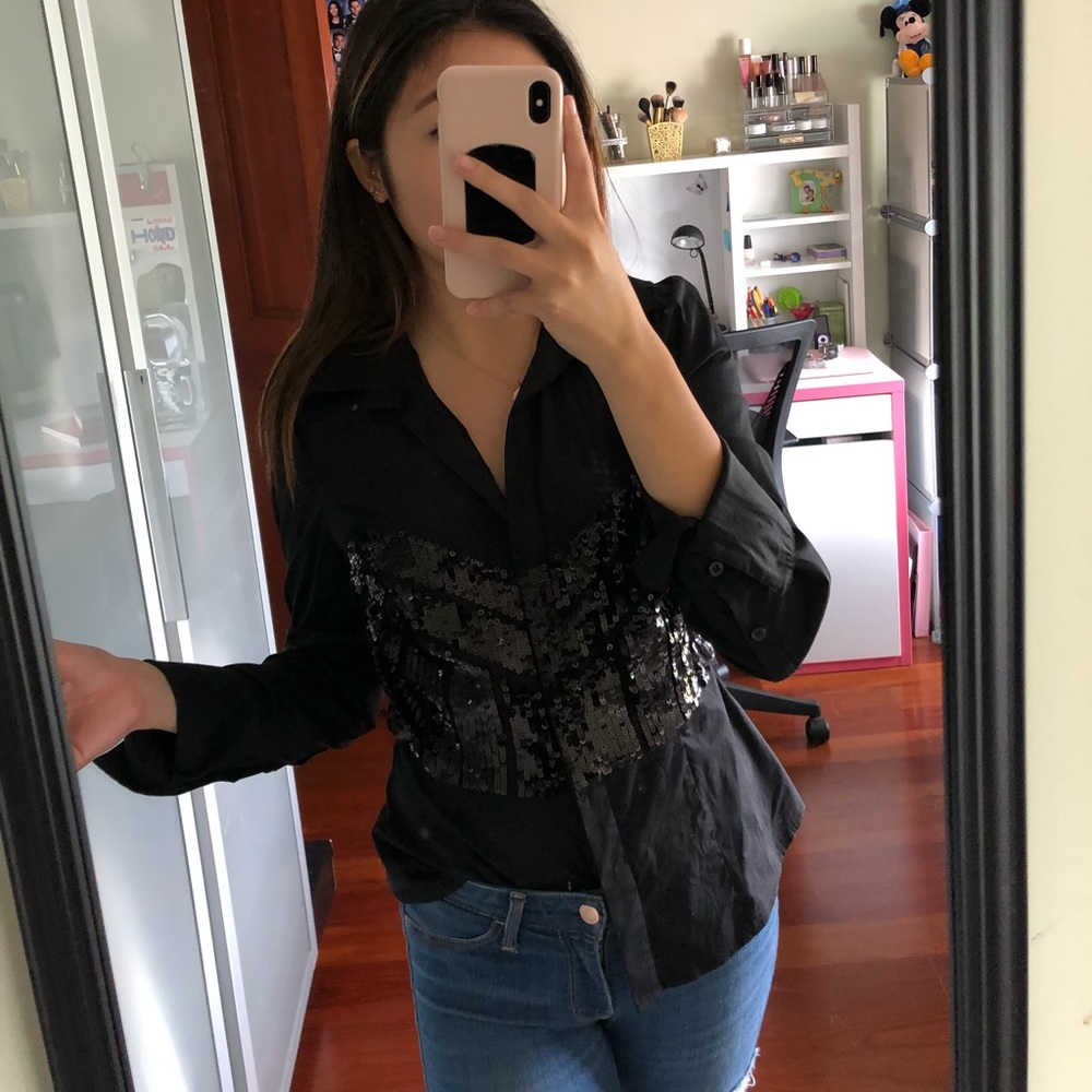 Bebe Sequin Button Up (M) - image 5